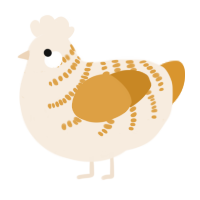 A cream and orange chicken with a half-bar pattern