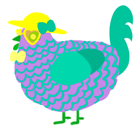 A lilac and teal chicken with a lace pattern