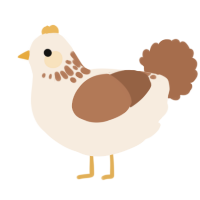 A cream and brown chicken with a neck-speckle pattern