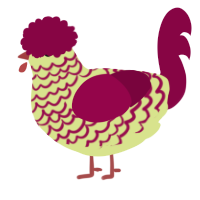 A lemon and maroon chicken with a lace pattern