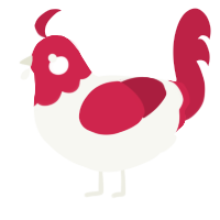 A white and crimson chicken with a head pattern