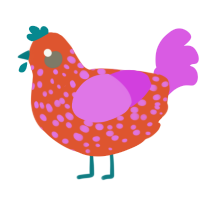 A vermilion and orchid chicken with a speckle pattern