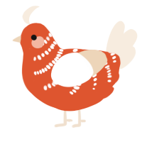 A vermilion and cream chicken with a half-bar pattern