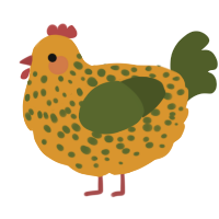 A orange and olive chicken with a speckle pattern