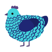 A aqua and navy chicken with a lace pattern