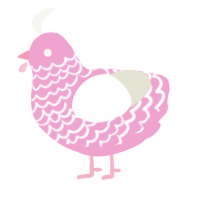 A pink and white chicken with a lace pattern
