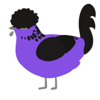 A blurple and sable chicken with a neck-speckle pattern