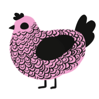 A pink and black chicken with a double-lace pattern