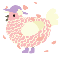 A pink and white chicken with a lace pattern