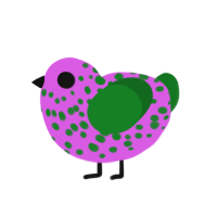 Strawberry, a orchid and leaf chicken with a speckle pattern