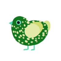 Lime, a leaf and lemon chicken with a speckle pattern