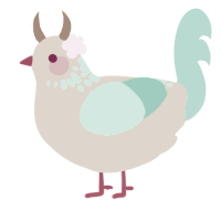 A beige and mint chicken with a neck-speckle pattern