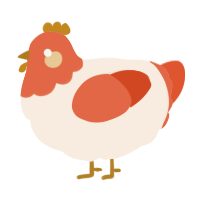 A cream and vermilion chicken with a head pattern