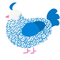 A white and sapphire chicken with a double-lace pattern