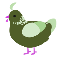 A olive and gluppy chicken with a neck-speckle pattern