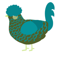 A olive and teal chicken with a lace pattern