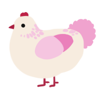 A cream and pink chicken with a neck-speckle pattern