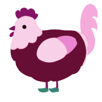 A wine and lavender chicken with a head pattern