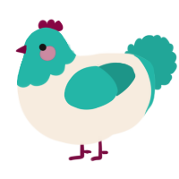 A cream and turquoise chicken with a head pattern