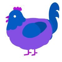 A blurple and ultramarine chicken with a head pattern