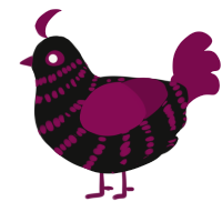 A black and wine chicken with a bar pattern