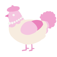 A cream and pink chicken with a head pattern