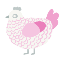 A white and pink chicken with a lace pattern