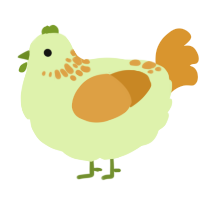 A apple and orange chicken with a neck-speckle pattern