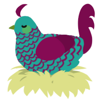 A turquoise and wine chicken with a lace pattern