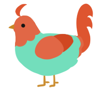 A mint and vermilion chicken with a head pattern