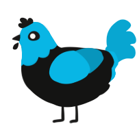 A black and cerulean chicken with a head pattern