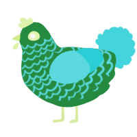 A viridian and aqua chicken with a lace pattern