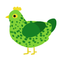 A grass and leaf chicken with a speckle pattern