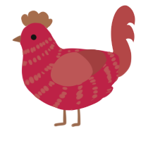 A crimson and red chicken with a bar pattern