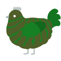 A olive and leaf chicken with a bar pattern