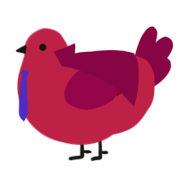 A crimson and maroon chicken