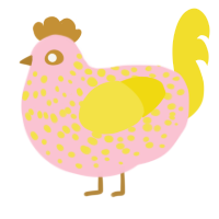 A rose and yellow chicken with a speckle pattern