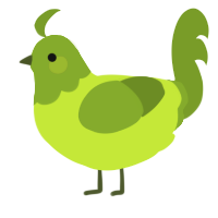 A lime and chartreuse chicken with a head pattern