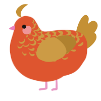 A vermilion and gold chicken with a half-lace pattern