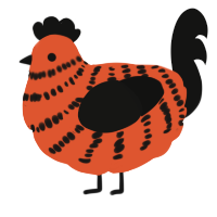 A vermilion and black chicken with a bar pattern