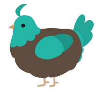 A bark and turquoise chicken with a head pattern