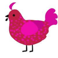 A crimson and fuchsia chicken with a speckle pattern