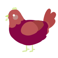 A maroon and red chicken with a head pattern