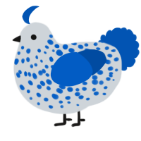 A mist and ultramarine chicken with a speckle pattern