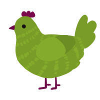 A chartreuse chicken with a bar pattern