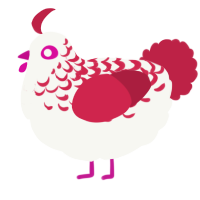 A white and crimson chicken with a half-lace pattern