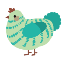A gluppy and turquoise chicken with a bar pattern
