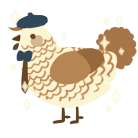 A cream and brown chicken with a lace pattern