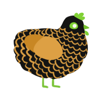 A black and orange chicken with a lace pattern