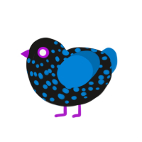 Glow, a sable and sapphire chicken with a speckle pattern